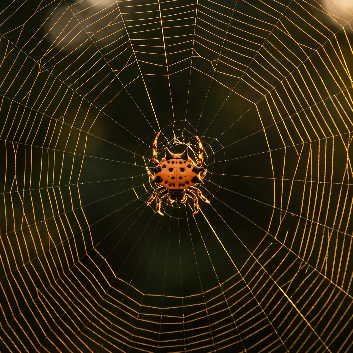 The spider seated at the hub of the finished orb web